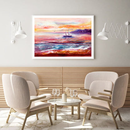 Boat on Sea Oil Painting Home Decor Premium Quality Poster Print Choose Your Sizes