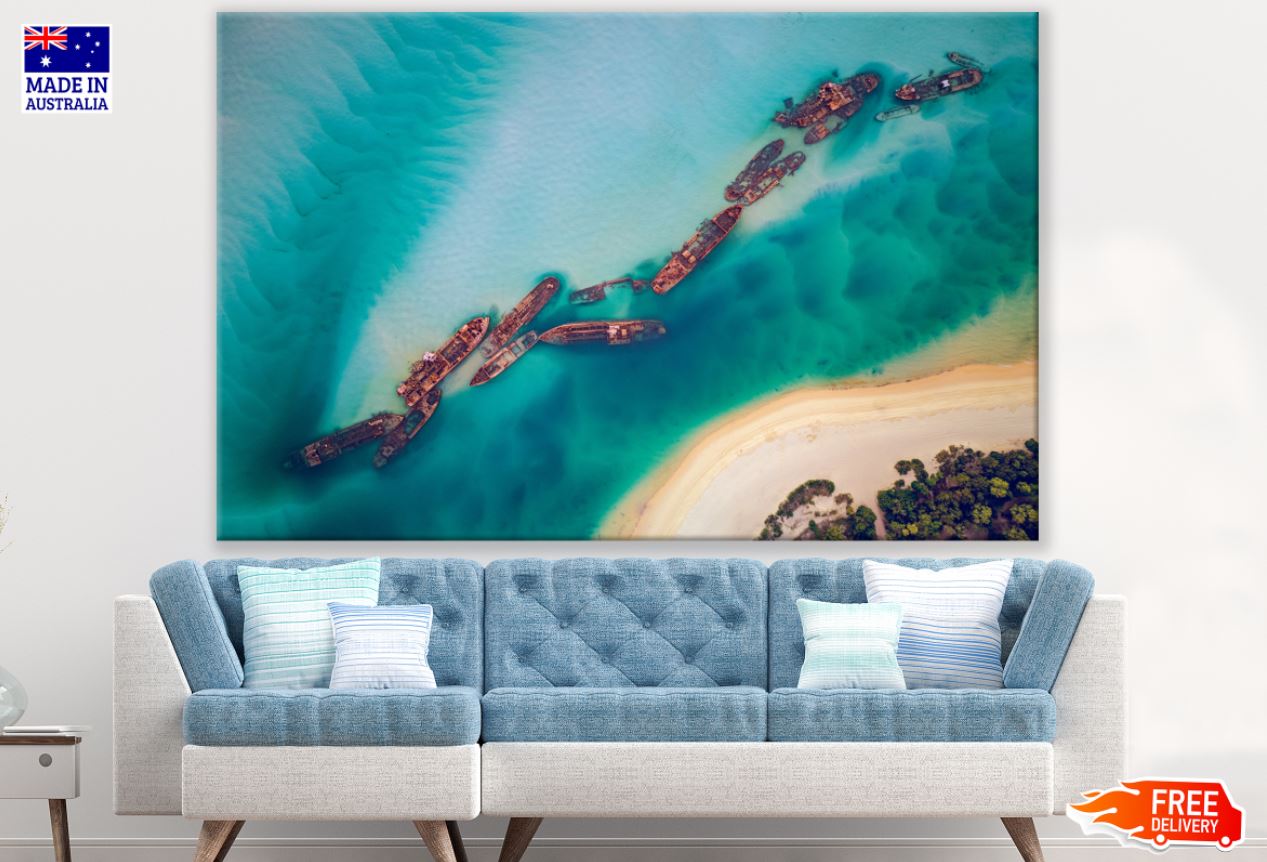 Sunken Ships Aerial View Scenery Print 100% Australian Made