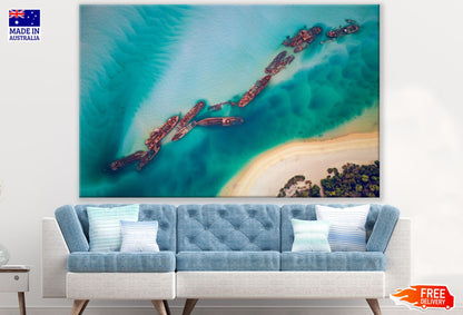 Sunken Ships Aerial View Scenery Print 100% Australian Made