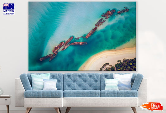 Sunken Ships Aerial View Scenery Print 100% Australian Made