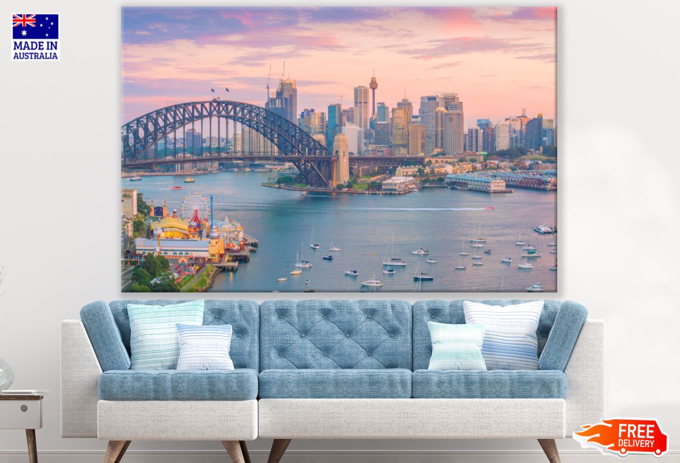 City & Sea Sunset Scenery View Print 100% Australian Made
