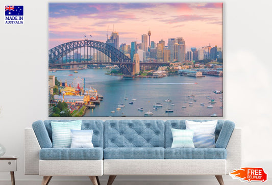 City & Sea Sunset Scenery View Print 100% Australian Made