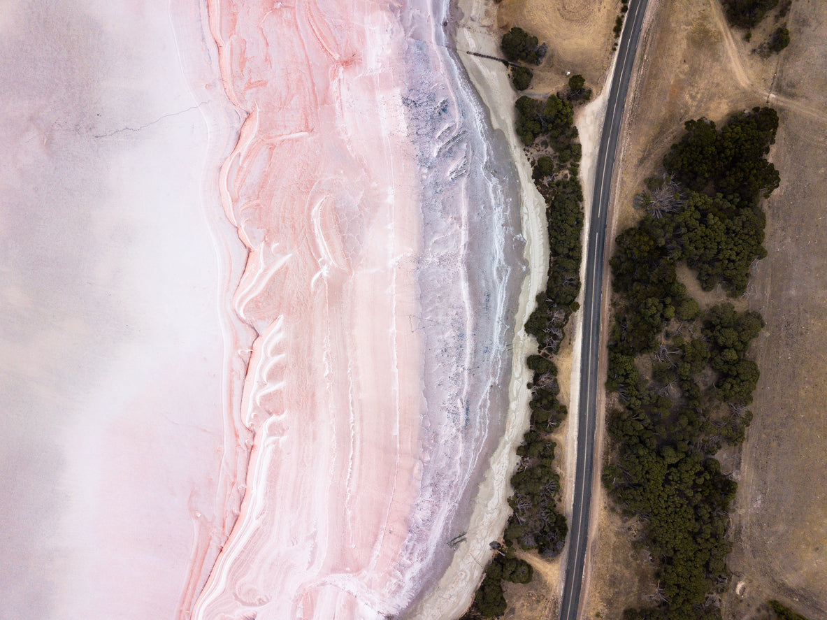 Pink Sea & Road Aerial Photograph Print 100% Australian Made