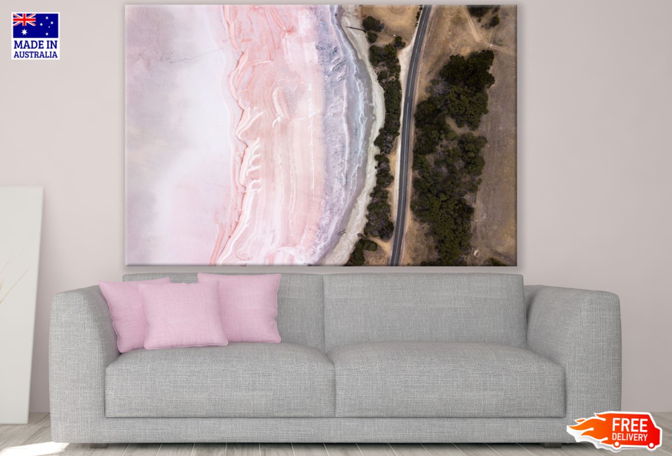 Pink Sea & Road Aerial Photograph Print 100% Australian Made