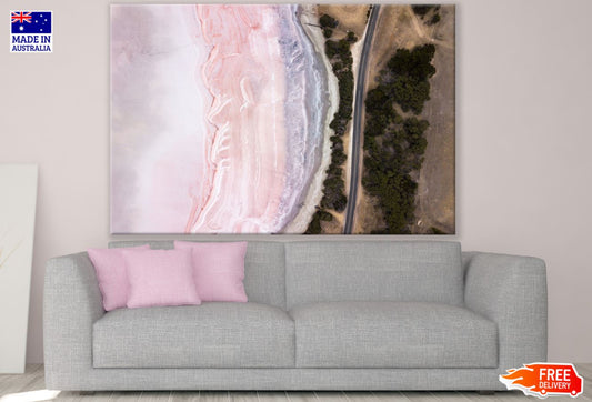 Pink Sea & Road Aerial Photograph Print 100% Australian Made