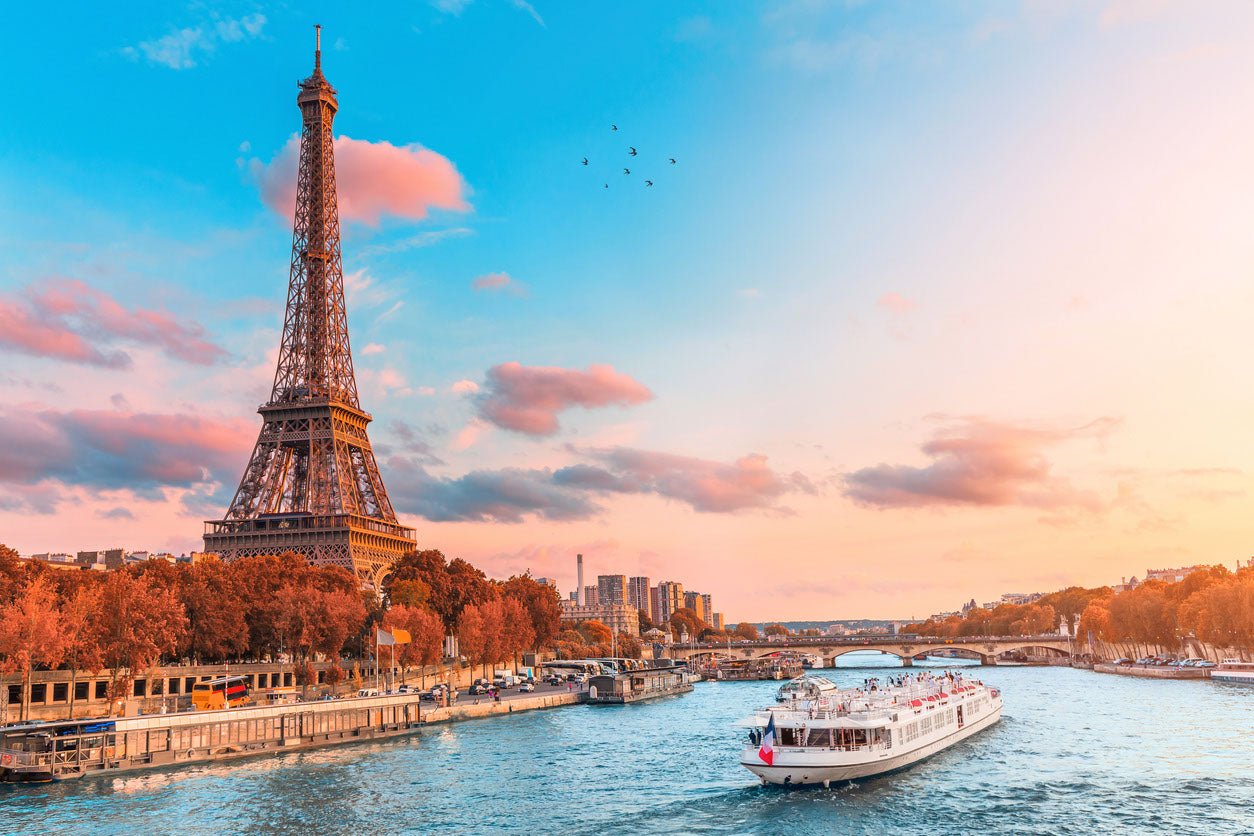 Eiffel Tower & Boat on River View Home Decor Premium Quality Poster Print Choose Your Sizes