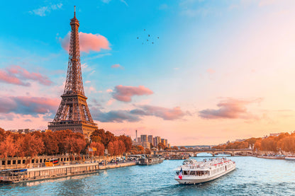 Eiffel Tower & Boat on River View Home Decor Premium Quality Poster Print Choose Your Sizes