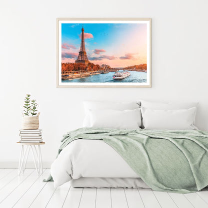 Eiffel Tower & Boat on River View Home Decor Premium Quality Poster Print Choose Your Sizes