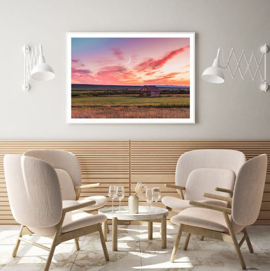 House in Field Sunset Photograph Home Decor Premium Quality Poster Print Choose Your Sizes