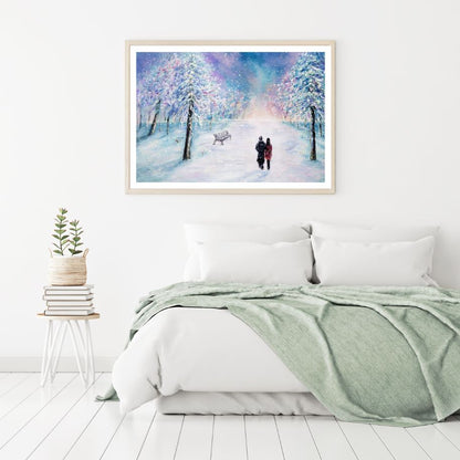 Couple Walk on Snow Oil Painting Home Decor Premium Quality Poster Print Choose Your Sizes