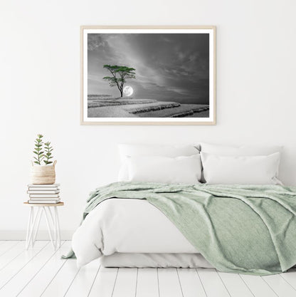 Tree on Hill B&W Moon Photograph Home Decor Premium Quality Poster Print Choose Your Sizes