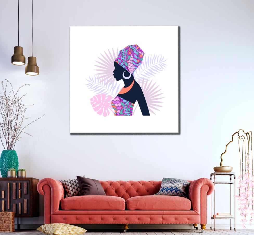 Square Canvas African Girl Vector Art High Quality Print 100% Australian Made