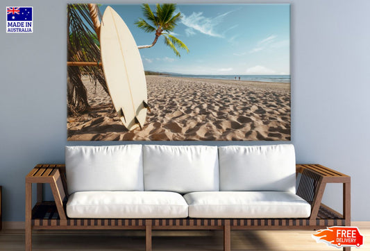 Surf Board on Sea Shore Scenery Print 100% Australian Made