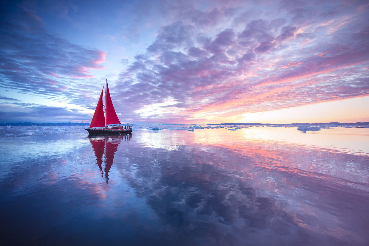 Boat on Sea Sunset Photograph Home Decor Premium Quality Poster Print Choose Your Sizes