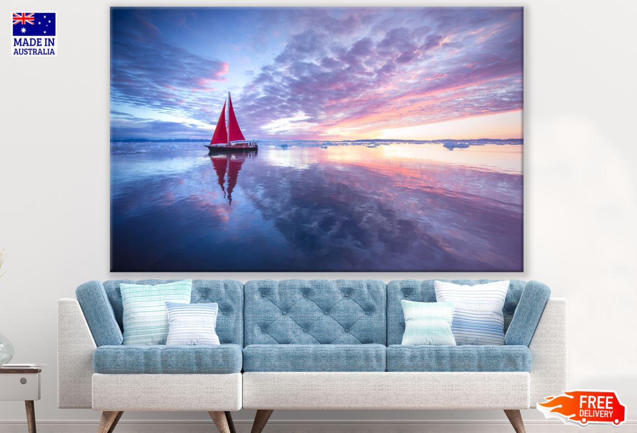 Boat on Sea Sunset Photograph Print 100% Australian Made
