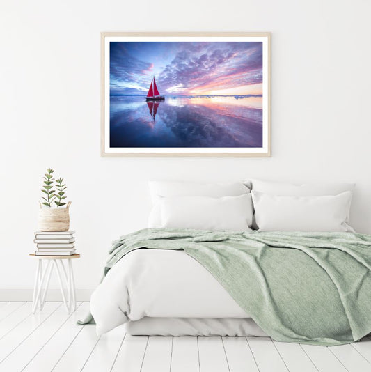 Boat on Sea Sunset Photograph Home Decor Premium Quality Poster Print Choose Your Sizes