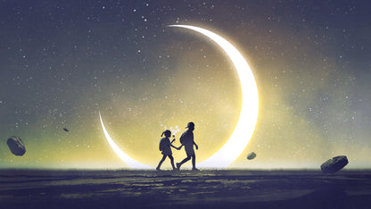 Kids Walking & Moon Abstract Art Home Decor Premium Quality Poster Print Choose Your Sizes
