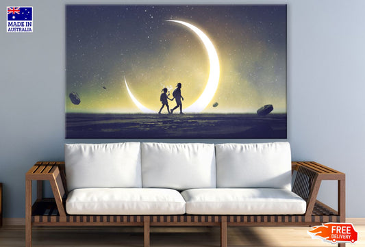 Kids Walking & Moon Abstract Art Print 100% Australian Made