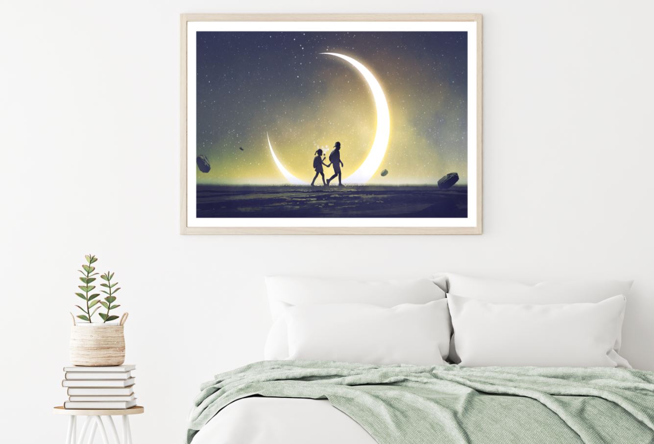 Kids Walking & Moon Abstract Art Home Decor Premium Quality Poster Print Choose Your Sizes