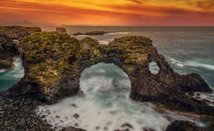 Sea & Rock Caves Sunset Scenery Print 100% Australian Made