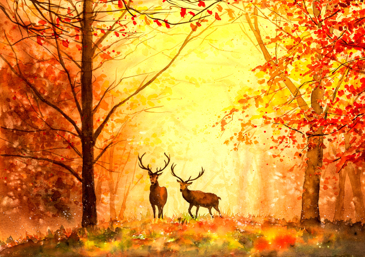 Deers in Forest Oil Painting Print 100% Australian Made