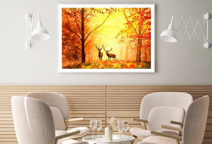 Deers in Forest Oil Painting Home Decor Premium Quality Poster Print Choose Your Sizes