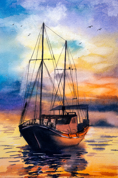 Boat on Sea Oil Painting Print 100% Australian Made
