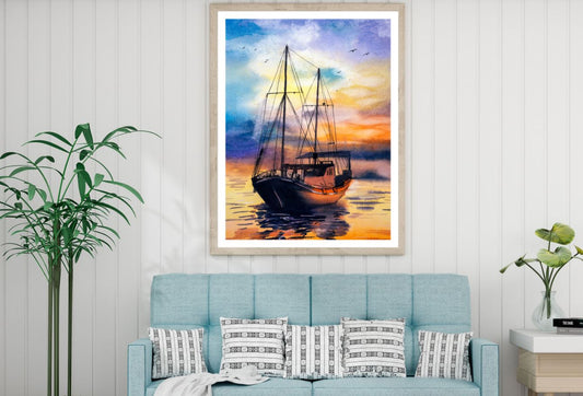 Boat on Sea Watercolor Painting Home Decor Premium Quality Poster Print Choose Your Sizes