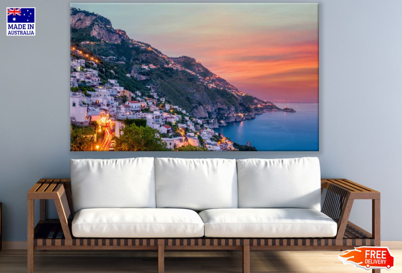 City Near Sea Sunset Photograph Print 100% Australian Made
