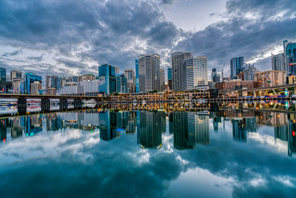 City Buildings & Water Reflection Print 100% Australian Made