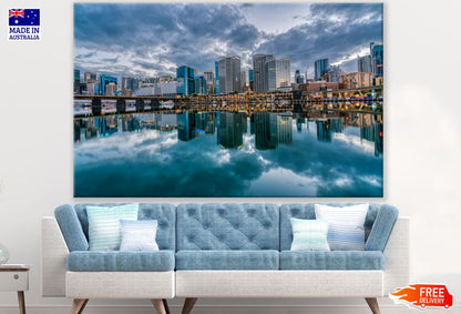City Buildings & Water Reflection Print 100% Australian Made