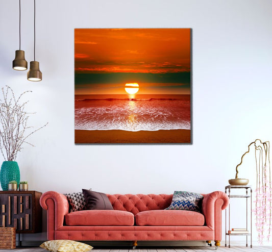 Square Canvas Sea Sunset Scenery Photograph High Quality Print 100% Australian Made