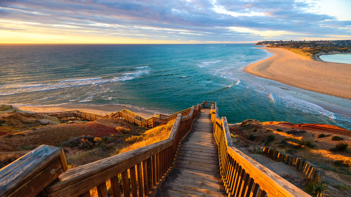 Wooden Stairs to Sea Sunset Photograph Print 100% Australian Made