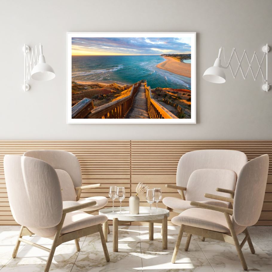 Stairs to Sea Sunset Photograph Home Decor Premium Quality Poster Print Choose Your Sizes