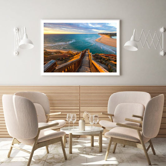 Stairs to Sea Sunset Photograph Home Decor Premium Quality Poster Print Choose Your Sizes