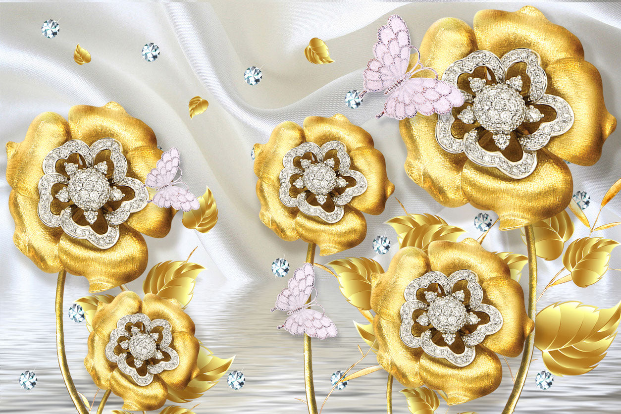 Golden Floral 3D Design Home Decor Premium Quality Poster Print Choose Your Sizes