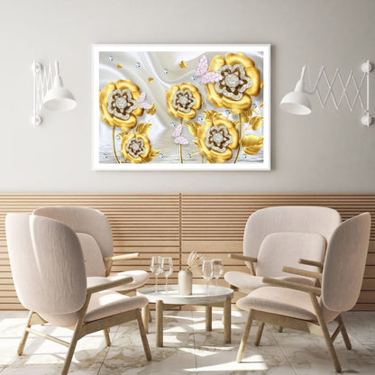 Golden Floral 3D Design Home Decor Premium Quality Poster Print Choose Your Sizes