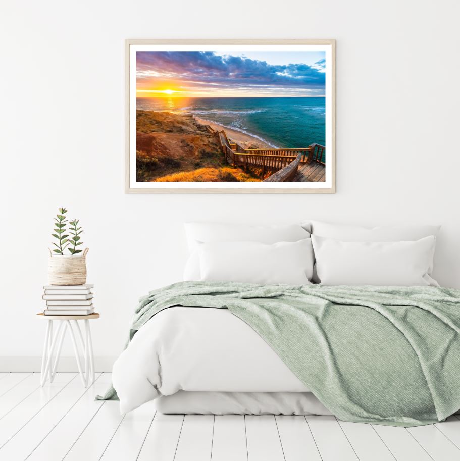Stairs to Sea Sunset Photograph Home Decor Premium Quality Poster Print Choose Your Sizes