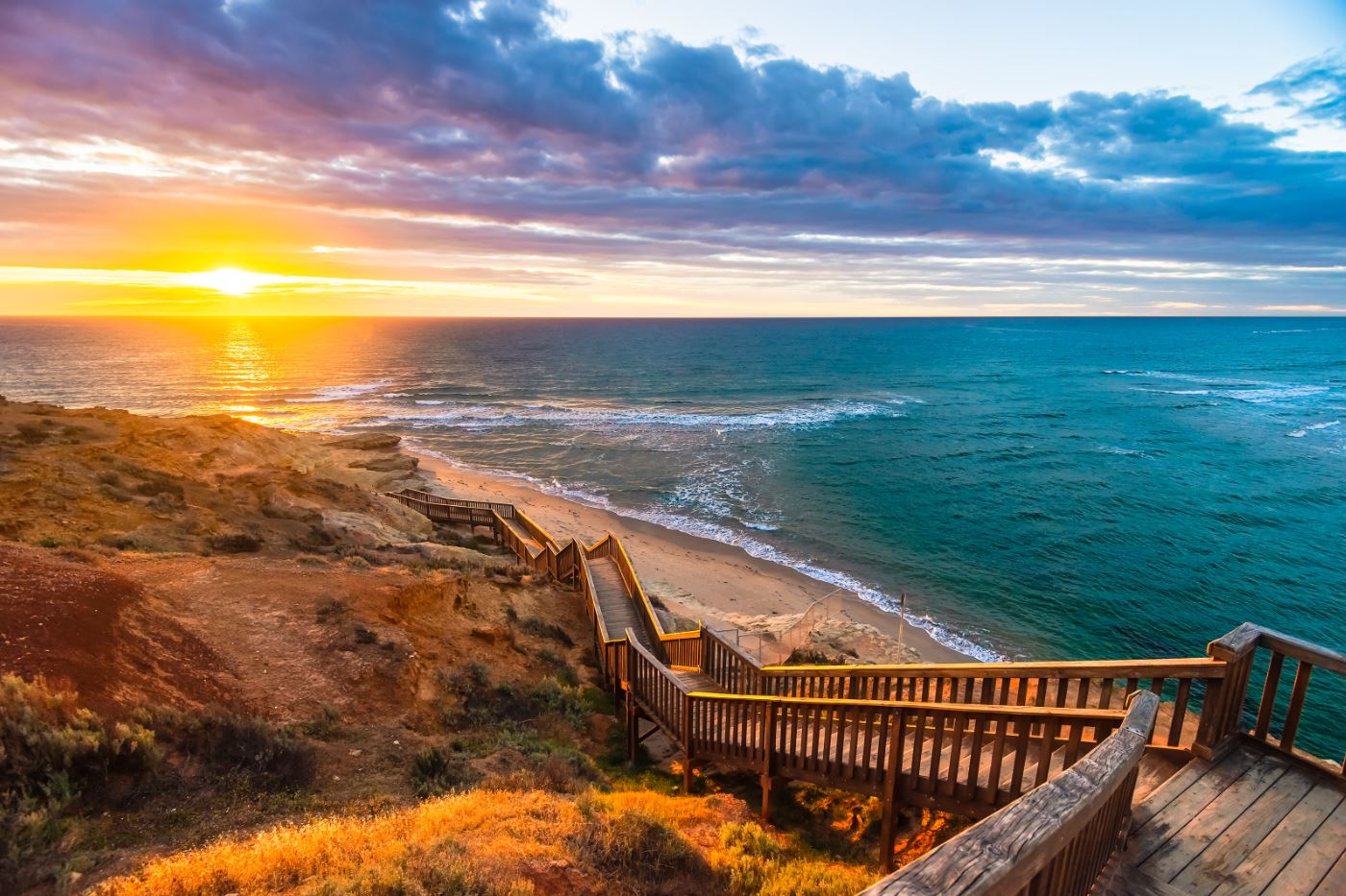 Stairs to Sea Sunset Photograph Home Decor Premium Quality Poster Print Choose Your Sizes