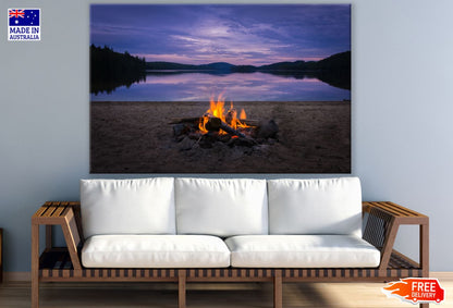 Bon fire Near Lake Scenery View Print 100% Australian Made