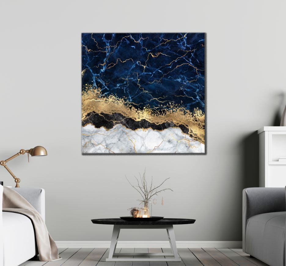 Square Canvas Dark Blue & Gold Abstract Design High Quality Print 100% Australian Made