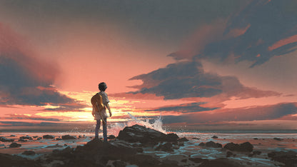 Boy with Guitar at Sea Painting Print 100% Australian Made