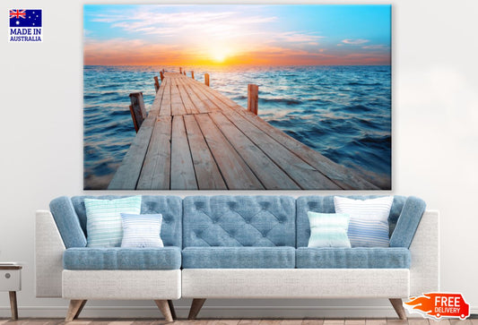 Wooden Pier Over Sea Sunset View Print 100% Australian Made