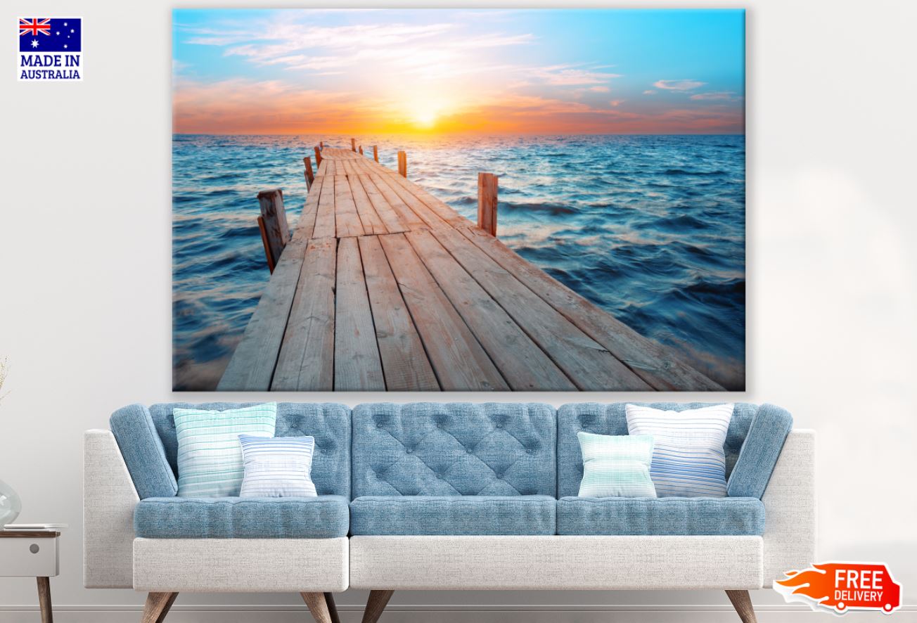 Wooden Pier Over Lake Scenery Print 100% Australian Made