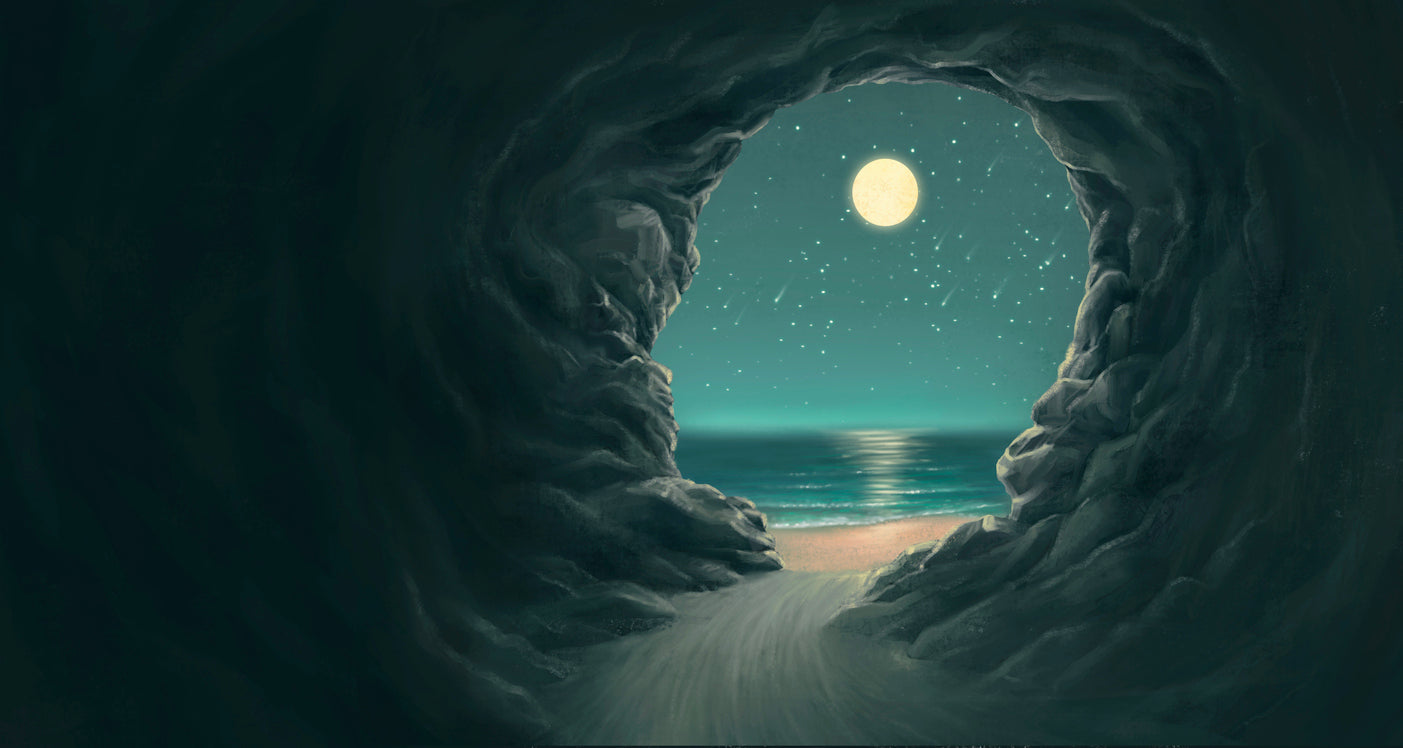 Rock Cave at Shore Oil Painting Print 100% Australian Made