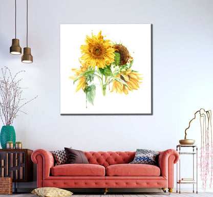 Square Canvas Sunflowers Watercolor Art High Quality Print 100% Australian Made