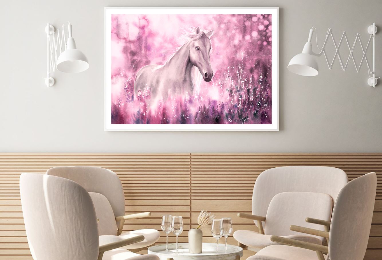 White Horse & Pink Flowers Art Home Decor Premium Quality Poster Print Choose Your Sizes