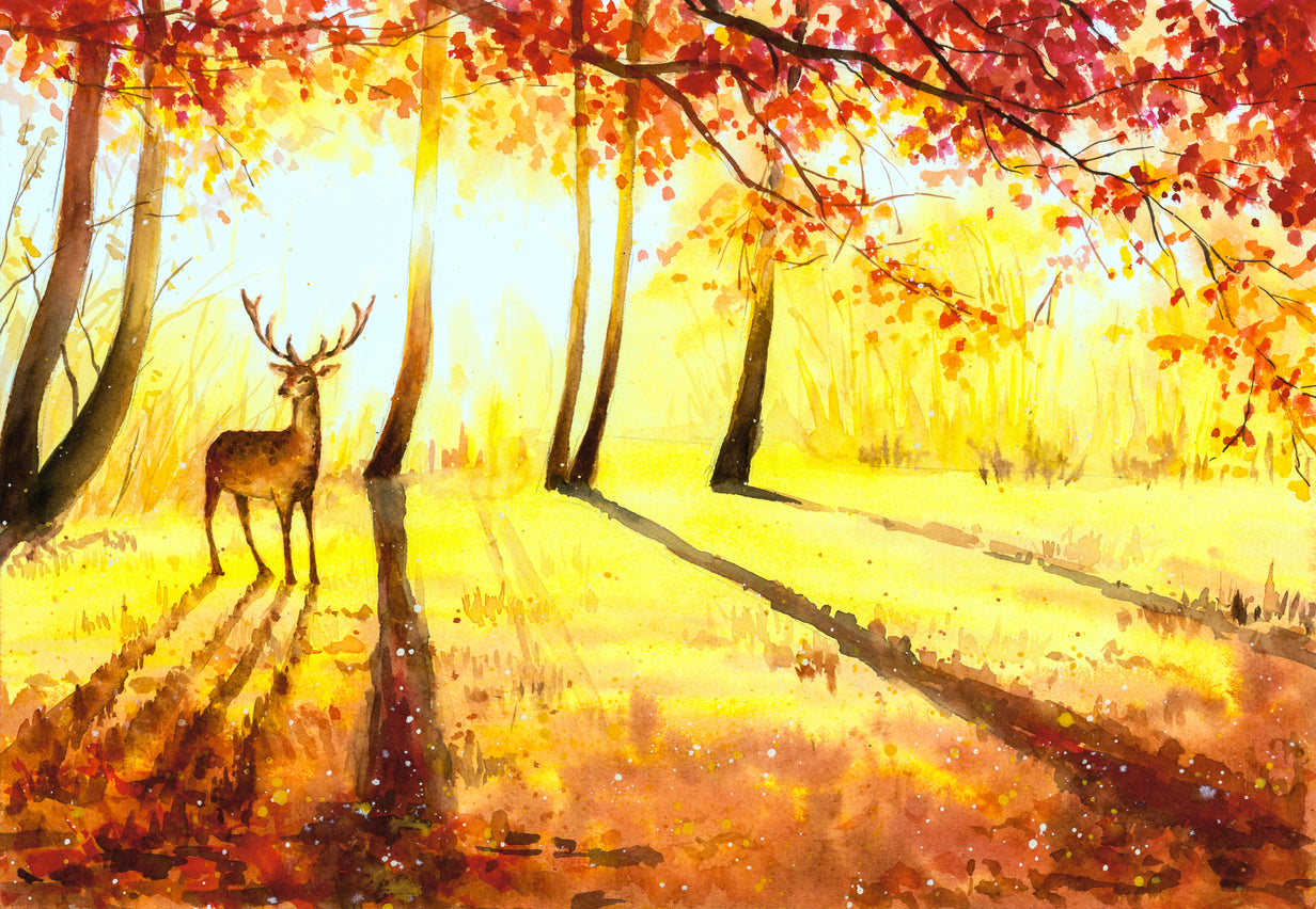 Deer in Forest Oil Painting Home Decor Premium Quality Poster Print Choose Your Sizes