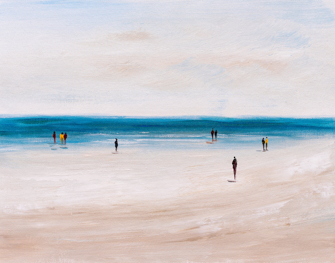 People on Sea Shore Oil Painting Print 100% Australian Made