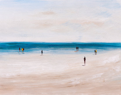 People on Sea Shore Oil Painting Print 100% Australian Made